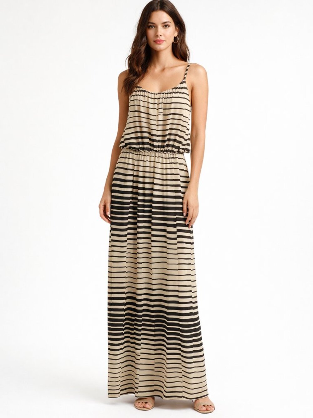 Gianni Bini Striped Maxi Dress Spaghetti Straps Elastic Waist  S Resortwear